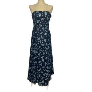 Morgan & Co Navy Blue Glitter Floral Strapless Dress 9 10